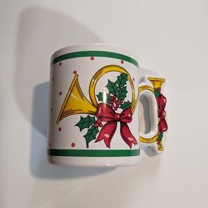Vintage Christmas Mug Coffee Cup French Horn 80s